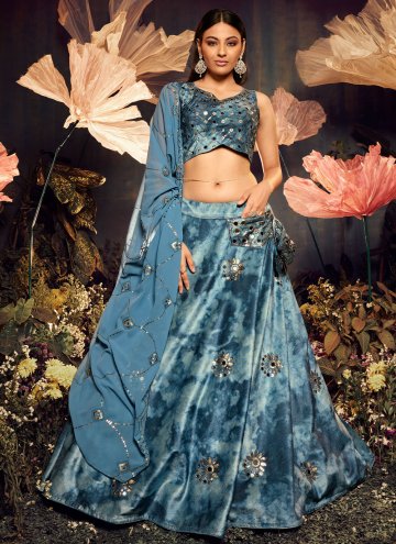 Velvet Designer Lehenga Choli in Aqua Blue Enhance