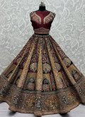 Velvet Designer Lehenga Choli in Maroon Enhanced with Embroidered - 1