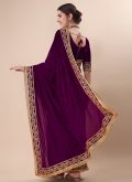 Velvet Designer Traditional Saree in Purple Enhanced with Embroidered - 3