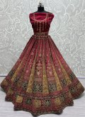 Velvet Lehenga Choli in Rani Enhanced with Embroidered - 1