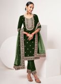 Velvet Pant Style Suit in Green Enhanced with Embroidered - 2