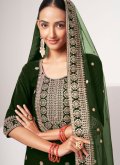 Velvet Pant Style Suit in Green Enhanced with Embroidered - 3