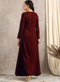 Velvet Party Wear Kurti in Maroon Enhanced with Embroidered - 1