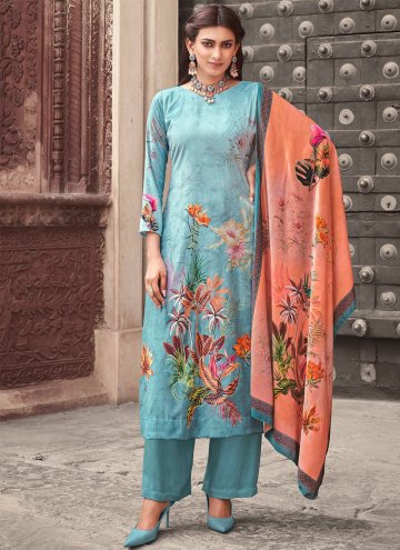 Velvet Trendy Salwar Kameez in Blue Enhanced with 