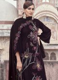 Velvet Trendy Salwar Suit in Wine Enhanced with Embroidered - 2
