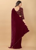 Velvet Trendy Saree in Wine Enhanced with Embroidered - 2