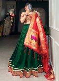 Vichitra Silk Designer Lehenga Choli in Green Enhanced with Plain Work - 4