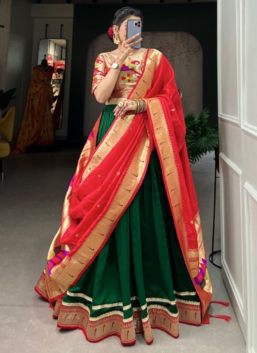 Vichitra Silk Designer Lehenga Choli in Green Enhanced with Plain Work