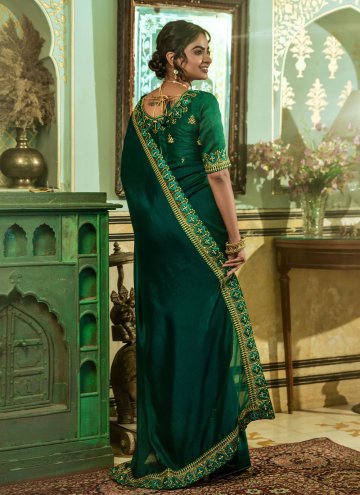 Vichitra Silk Designer Saree in Green Enhanced with Embroidered