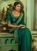 Vichitra Silk Designer Saree in Green Enhanced with Embroidered - 2
