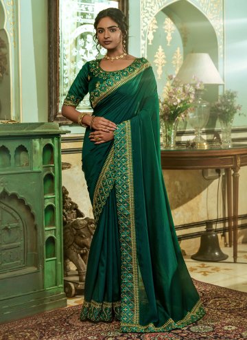 Vichitra Silk Designer Saree in Green Enhanced wit