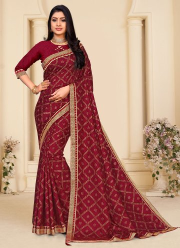 Vichitra Silk Designer Saree in Maroon Enhanced wi