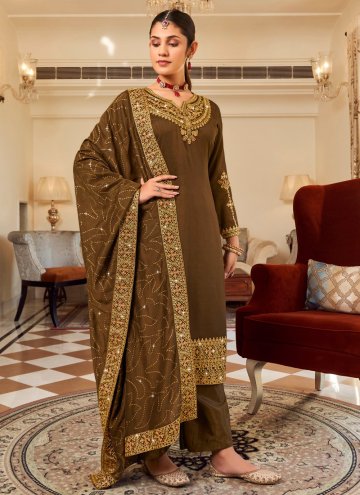 Vichitra Silk Salwar Suit in Green Enhanced with E