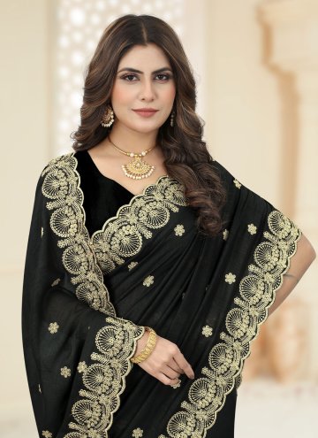 Vichitra Silk Trendy Saree in Black Enhanced with Border