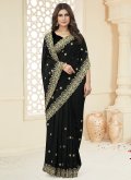 Vichitra Silk Trendy Saree in Black Enhanced with Border - 2