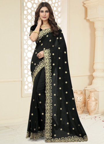 Vichitra Silk Trendy Saree in Black Enhanced with 