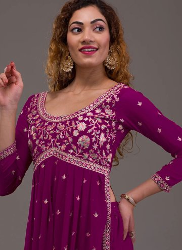 Violet color Georgette Salwar Suit with Embroidered