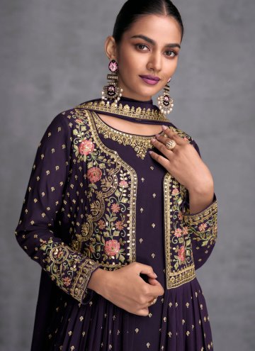 Violet Georgette Embroidered Salwar Suit for Ceremonial