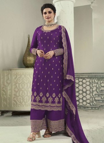 Violet Georgette Embroidered Trendy Salwar Suit