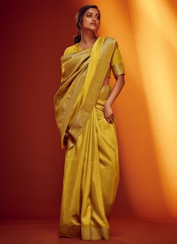 Viscose Classic Designer Saree in Yellow Enhanced with Digital Print
