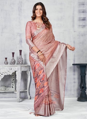 Viscose Contemporary Saree in Pink Enhanced with B