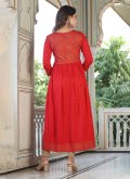 Viscose Designer Kurti in Red Enhanced with Embroidered - 2