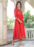 Viscose Designer Kurti in Red Enhanced with Embroidered - 3