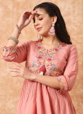 Viscose Salwar Suit in Pink Enhanced with Embroidered - 1