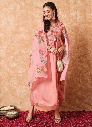 Viscose Salwar Suit in Pink Enhanced with Embroidered