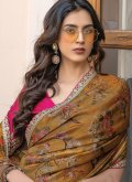 Viscose Trendy Saree in Mustard Enhanced with Floral Print - 1