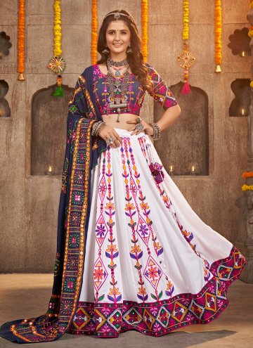 White A Line Lehenga Choli in Rayon with Embroider