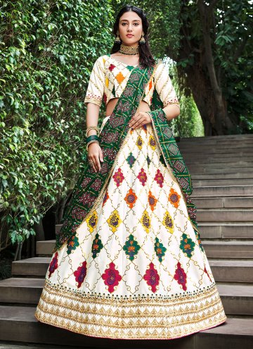White A Line Lehenga Choli in Silk with Embroidere