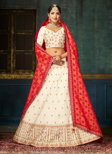 White A Line Lehenga Choli in Viscose with Embroidered