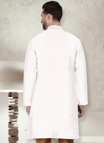 White Art Dupion Silk Embroidered Kurta for Ceremonial