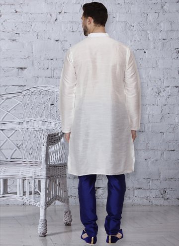 White Art Dupion Silk Embroidered Kurta Pyjama for Ceremonial