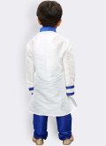 White Art Dupion Silk Lace Kurta Pyjama - 2