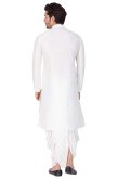 White Art Dupion Silk Plain Work Kurta Pyjama - 1