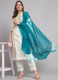 White Blended Cotton Embroidered Trendy Salwar Suit - 3