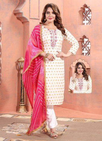 White Brocade Embroidered Pant Style Suit