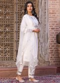 White Chanderi Embroidered Trendy Salwar Kameez - 3