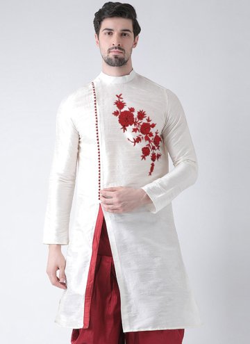 White color Art Dupion Silk Angarkha with Embroidered