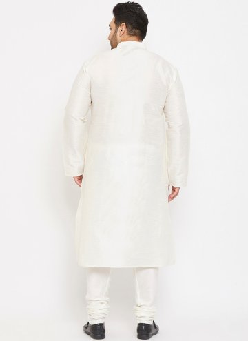 White color Art Dupion Silk Kurta Pyjama with Plain Work