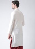 White color Art Dupion Silk Kurta with Embroidered - 1