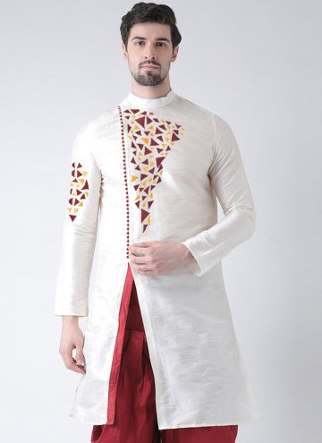White color Art Dupion Silk Kurta with Embroidered