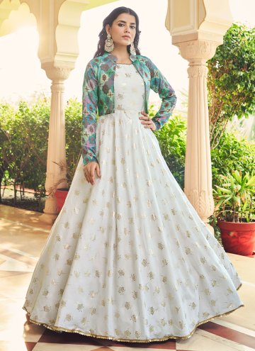 White color Cotton  Gown with Embroidered