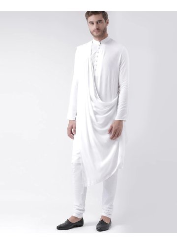 White color Cotton  Kurta Pyjama with Plain Work