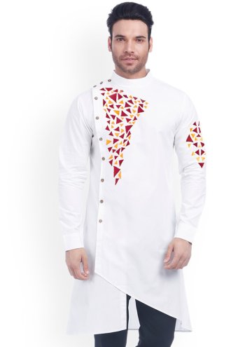 White color Cotton  Kurta with Embroidered