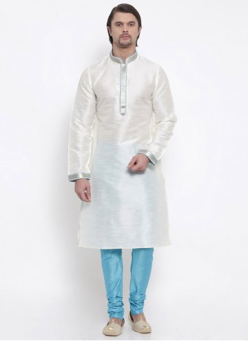 White color Embroidered Art Dupion Silk Kurta Pyjama