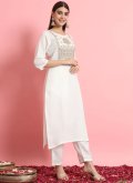 White color Embroidered Blended Cotton Trendy Salwar Kameez - 3
