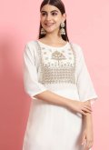 White color Embroidered Blended Cotton Trendy Salwar Kameez - 4